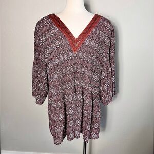 Catherine’s Boho Ruched Beaded Neckline Bell sleeve Blouse
